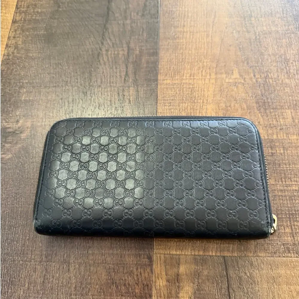 Gucci Guccissima Zip Around Wallet Black Leather GG Embossed Long Wallet - Picture 11 of 14